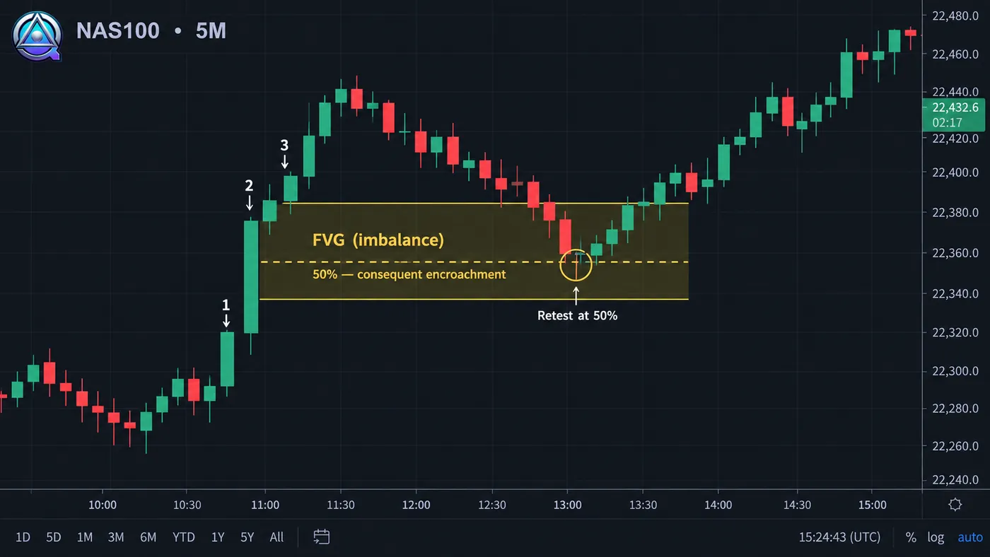 Fair value gaps Fair value gaps — NAS100 5M · FVG filled to the 50%