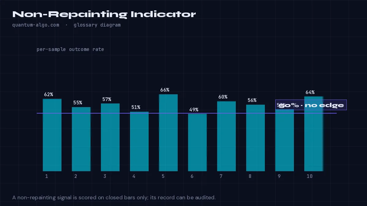 Non-Repainting Indicator diagram by Quantum Algo: An indicator whose historical signals never change after the bar closes, ensuring that backtest results match live trading conditions.