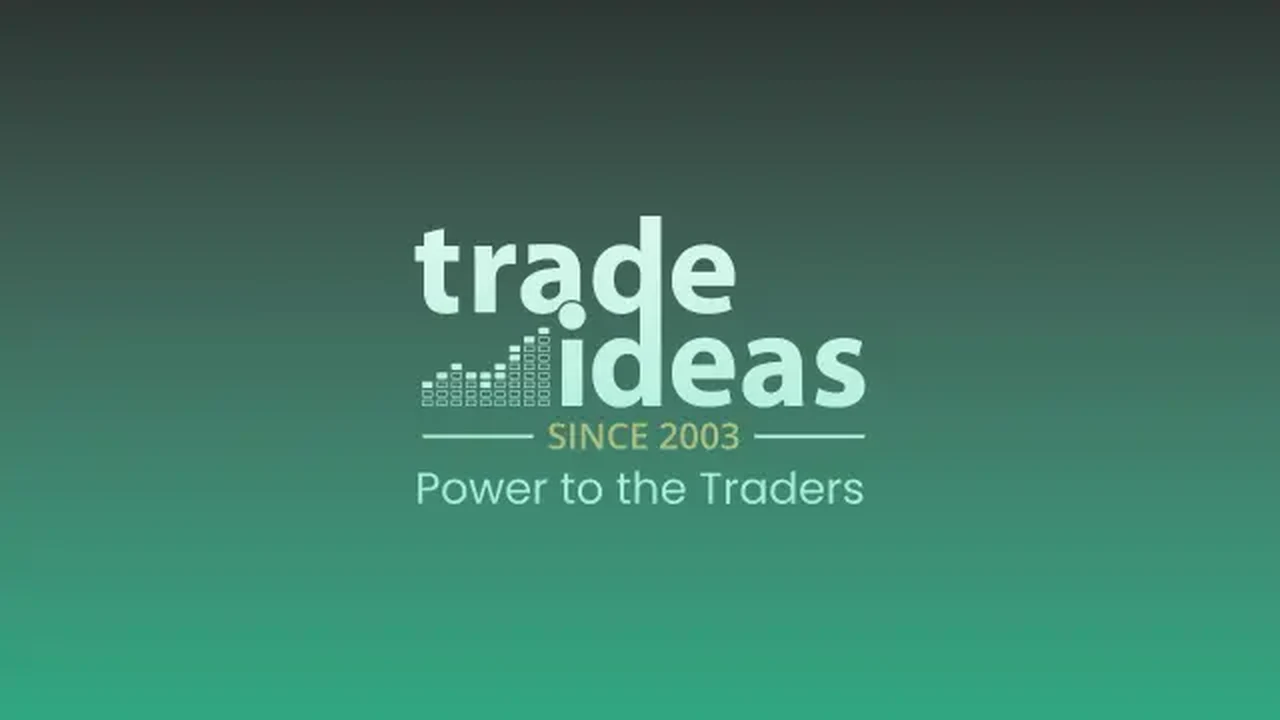 Trade Ideas brand banner reading Trade Ideas, since 2003, Power to the Traders, on a teal-green gradient with Trade Ideas brand banner reading Trade Ideas, since 2003, Power to the Traders, on a teal-green gradient with a small bar-chart mark in the logo