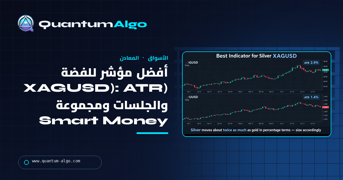 أفضل مؤشر للفضة (XAGUSD): ATR والجلسات ومجموعة Smart Money التي تقرأ سوقًا أشد تقلبًا من الذهب بمرتين — دليل Quantum Algo