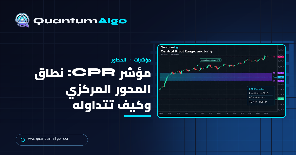 مؤشر CPR: معادلة Central Pivot Range، الفرق بين CPR الضيق والواسع وكيف تتداوله — دليل Quantum Algo