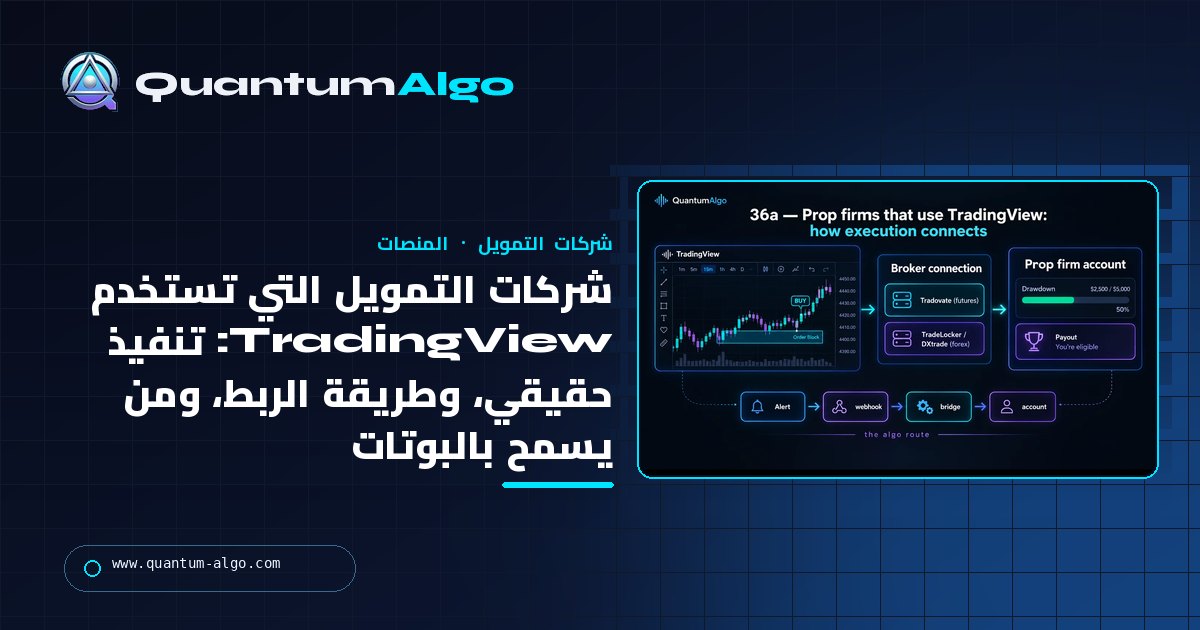 شركات التمويل التي تستخدم TradingView: كل شركة توفر تنفيذًا حقيقيًا من الرسم البياني، وطريقة الربط، ومن يسمح بالبوتات — دليل Quantum Algo.