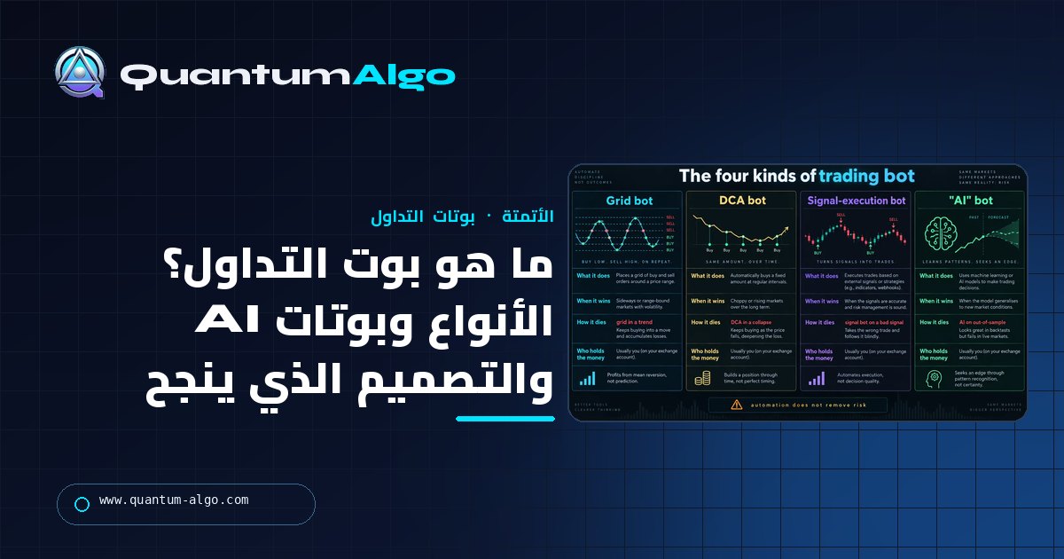ما هو بوت التداول؟ الأنواع، وكيف يعمل، ولماذا يفشل معظمها، والتصميم الذي يبقى — دليل Quantum Algo