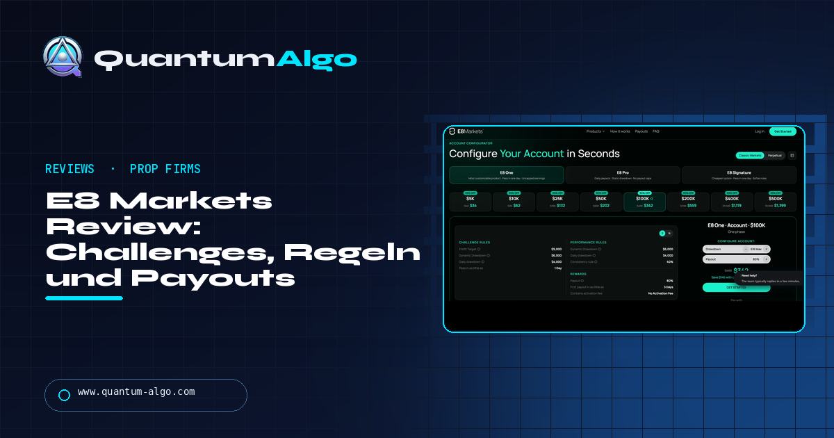 E8 Markets Review: Challenges, Regeln, Payouts, Plattformen, Vor- und Nachteile — Quantum Algo Leitfaden