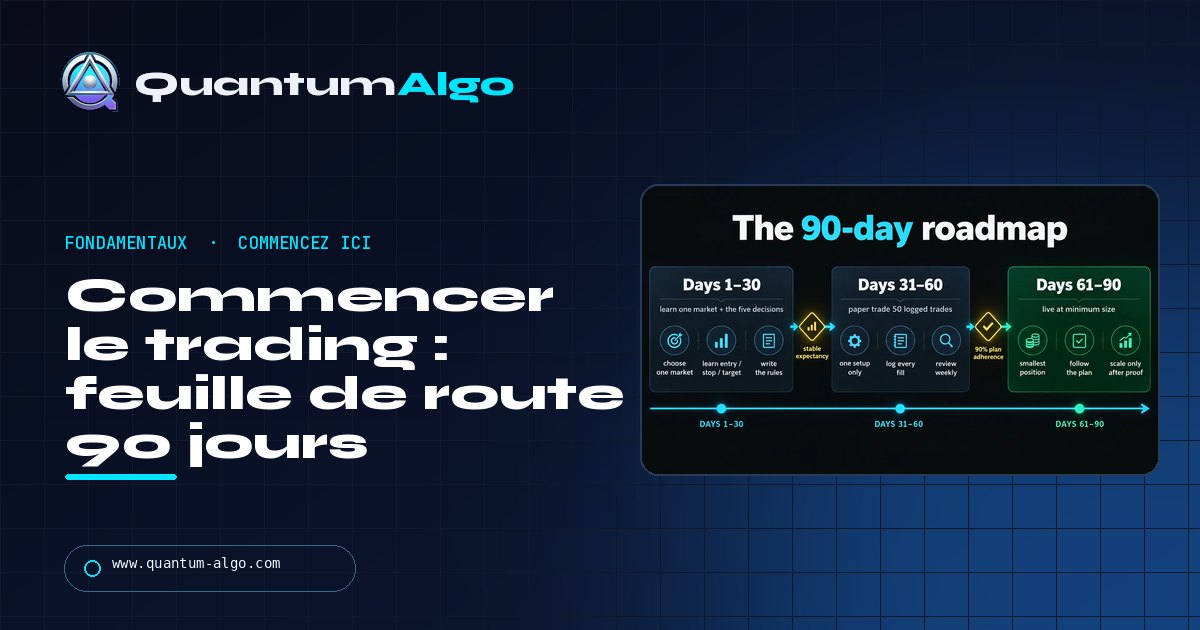 Comment commencer le trading : une feuille de route de 90 jours (un marché, cinquante paper trades, puis live) — guide Quantum Algo