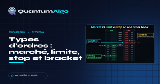 Types d'ordres : marché, limite, stop et bracket — Guide premium