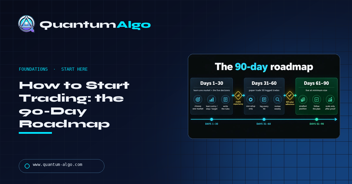 How to Start Trading: A 90-Day Roadmap (One Market, Fifty Paper Trades, Then Live) — Quantum Algo guide