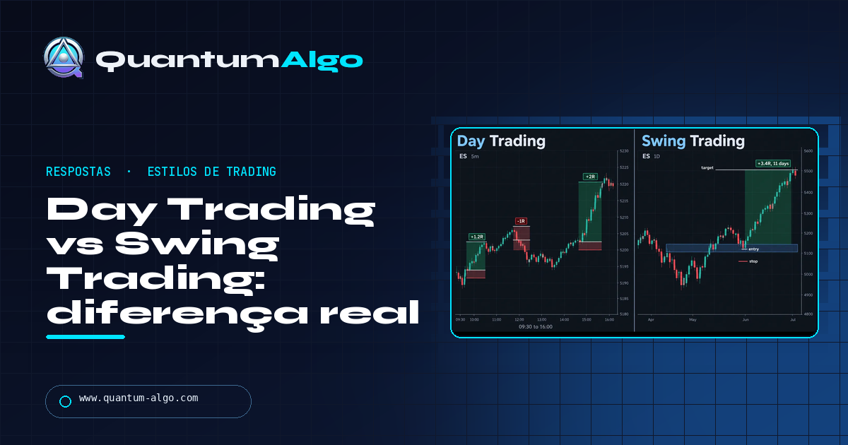 Day trading vs swing trading: a diferença real, os custos e qual combina com você — guia Quantum Algo.