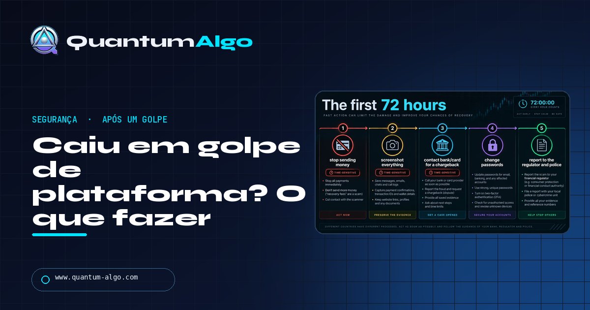 Caiu em golpe de uma plataforma de trading? O que fazer nas primeiras 72 horas, onde denunciar e o segundo golpe a evitar — guia da Quantum Algo