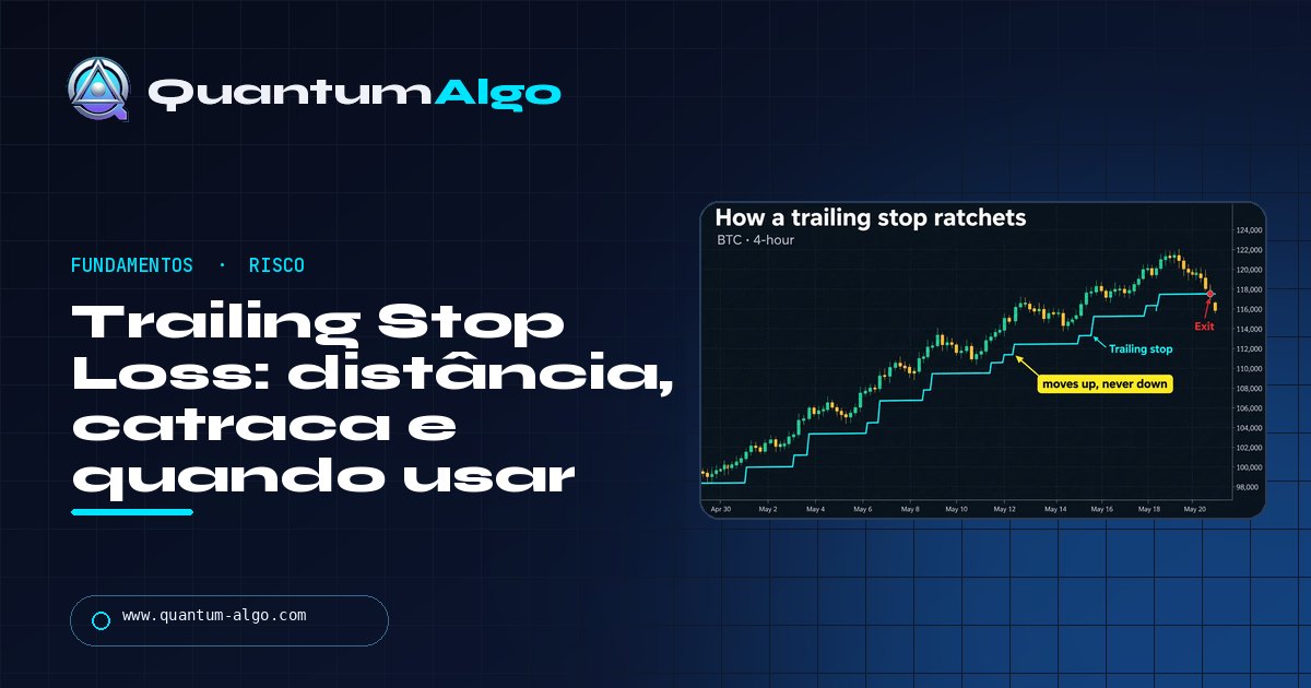 Trailing stop loss explicado: como funciona, qual distância usar e quando ele supera um alvo fixo — guia da Quantum Algo