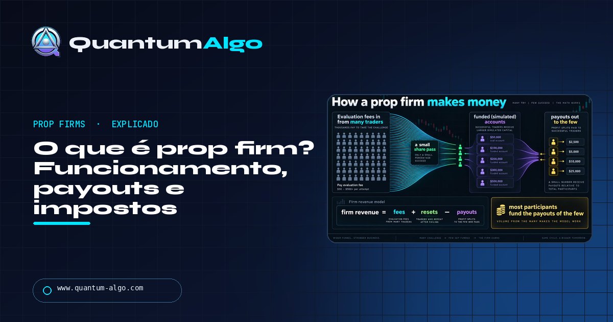 O que é prop firm? Como firmas de trading proprietário funcionam, ganham dinheiro, pagam payouts e como eles são tributados — guia da Quantum Algo