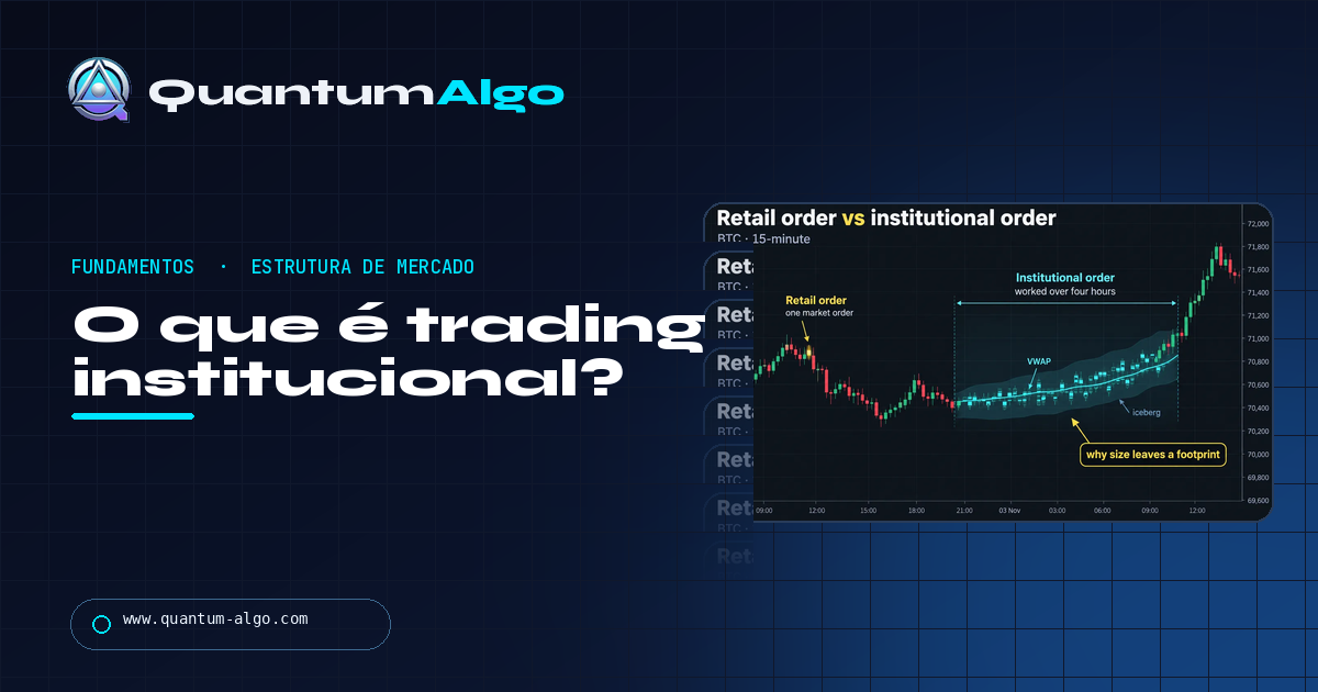 O que é trading institucional? Como grandes ordens movem mercados (e deixam rastros) — guia Quantum Algo