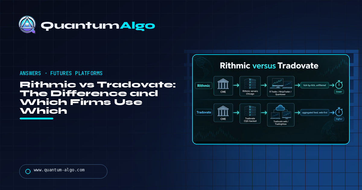 Rithmic vs Tradovate: The Difference, Which Prop Firms Use Which, and How to Choose — Quantum Algo guide
