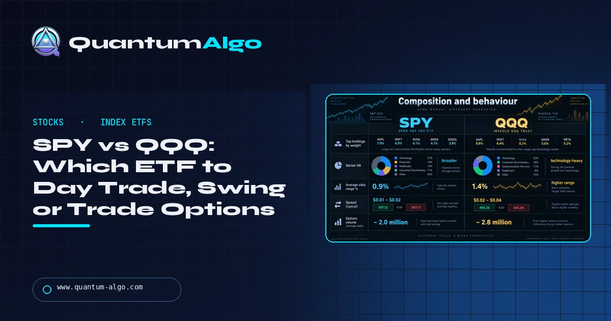SPY vs QQQ for Traders: Which ETF to Day Trade, Swing Trade, or Trade Options On, and Why — Quantum Algo guide
