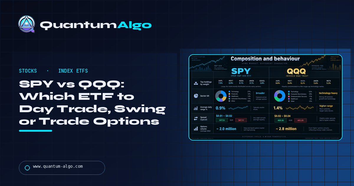 SPY vs QQQ for Traders: Which ETF to Day Trade, Swing Trade, or Trade Options On, and Why — Quantum Algo guide