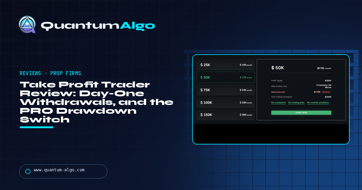 Take Profit Trader Review: Day-One Withdrawals, the PRO Drawdown Switch, and What the Monthly Test Really Costs — Quantum Algo guide
