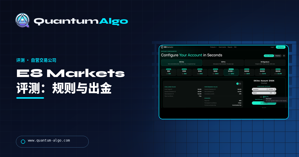 E8 Markets 评测:考核、规则、出金、平台、优缺点 — Quantum Algo 指南