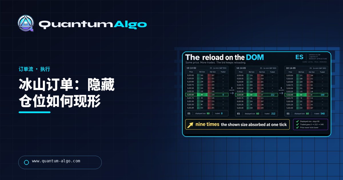 冰山订单:隐藏规模如何在成交带上显现,以及如何交易——Quantum Algo 指南。