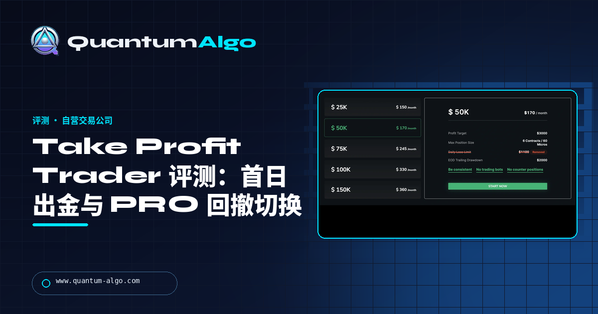 Take Profit Trader 评测:首日出金、PRO 回撤切换,以及月费 Test 的真实成本 — Quantum Algo 指南