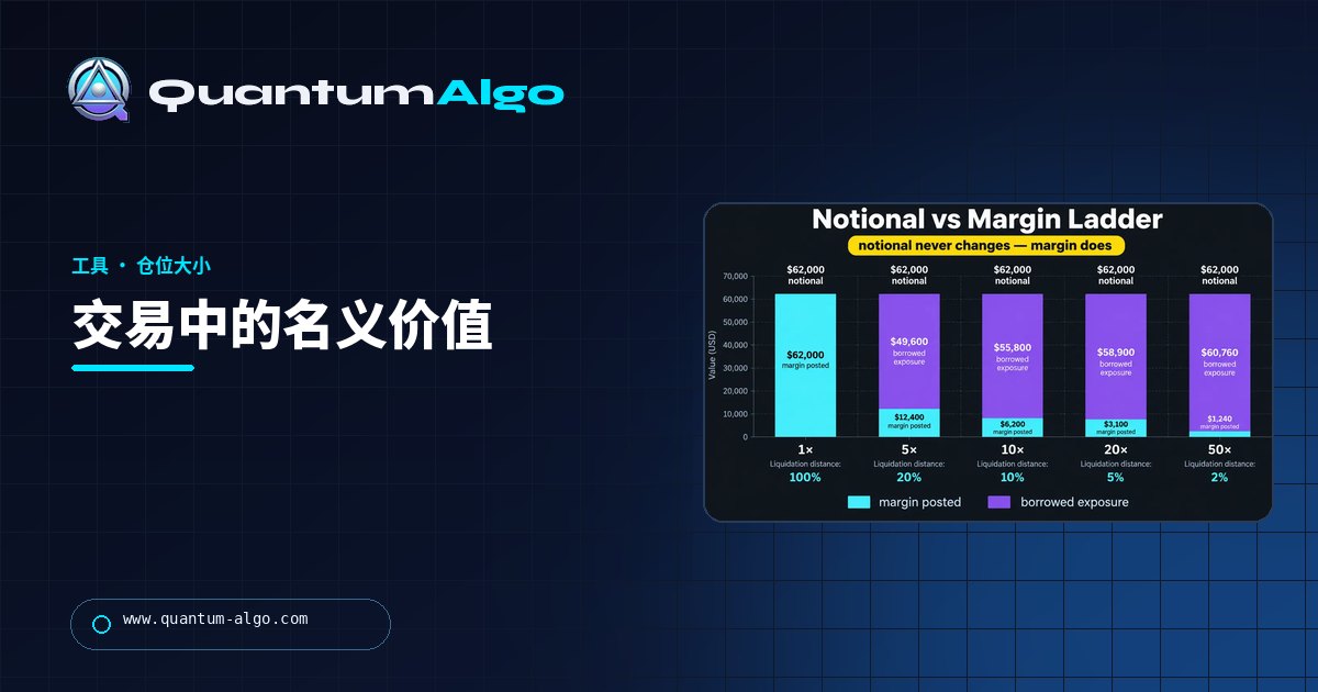 什么是交易中的名义价值?(名义价值 vs 保证金 vs 风险 + 计算器)— Quantum Algo 指南